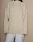 Cable knit sweater dress. Crewneck. Long cuffed sleeves. Unlined. beige sweater dress. fall sweater dress. holiday look