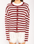 Striped cardigan
Long sleeve
Button down closure
Crew neckline
Unlined
burgundy ivory striped cardigan
christmas sweater
christmas outfit