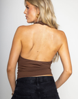 brown Cowl neck halter top
Fixed strap
Partially lined
going out top
fall top
fall going out top
fall outfit