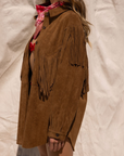 Faux suede jacket
Collar neckline
Long sleeves with button closures
brown western Fringe jacket
Front button down closures
Unlined
country jacket
country concert jacket outfit
stagecoach jacket outfit
festival outfit