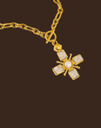 18K Gold Non-Tarnish Pearl Cross Necklace
18K Gold Plating Stainless Steel Faux
Pearl Pendant Size: 2.16" x1.77"
Chain Length: 15.7"
Extension Length: 2.7"
Lead and Nickel Free
Hypoallergenic