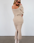 Fuzzy knit crochet midi skirt. Folded elastic waist. Back slit. Unlined. fall outfit. fall skirt. warm skirt
