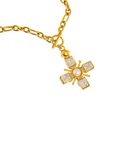 18K Gold Non-Tarnish Pearl Cross Necklace
18K Gold Plating Stainless Steel Faux
Pearl Pendant Size: 2.16" x1.77"
Chain Length: 15.7"
Extension Length: 2.7"
Lead and Nickel Free
Hypoallergenic