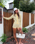 yellow and blue Striped cardigan
Long sleeve
Crew neckline
Button down closure
Unlined
hamptons east cost outfit