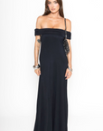 black Off the shoulder maxi dress
Open droop back
Lined
Black wedding guest dress
black formal wedding guest dress