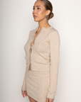 TOP
tan Knit eyelet cardigan
Scollop trim
Front button closure
Unlined
SKIRT
tan Knit eyelet mini skirt
Scallop trim
Elastic waistband
Unlined
summer knit set
spring knit set
