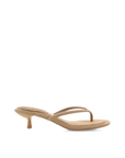 Open round toe
Two thin thong straps across upper
Padded sole for extra comfort
Slip on design
Open heel counter
Synthetic
Heel height 1.96"
tan suede kitten heel
