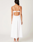 White Bustier style midi dress
Ruched detailing
Adjustable spaghetti straps
Open back with clasp closure
Flowing A-line skirt
Lined
Bridal outfit
bachelorette dress
bridal shower dress