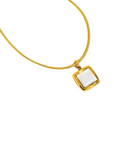 18K gold non-tarnish square shell necklace
18k gold plating stainless steel
Pendant Size: 0.4 x 0.4
Chain Length: 15.5"
Extension Length: 2"
Lead and Nickel Free
Hypoallergenic
Water Resistant