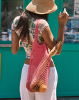 Macrame bag. Fixed straps. Removable lining. orange crochet bag. fruit bag. street market bag. beach bag. market bag. european summer bag. european summer accessories. european summer outfit inspo