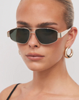 gold black and green Aviator-style sunglasses