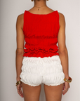 Elastic smocked tank top
Elastic boatneck neckline
Fixed straps
Unlined
Red smocked tank top
summer tank top
going out top
spring tank top
