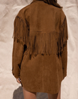 Faux suede jacket
Collar neckline
Long sleeves with button closures
brown western Fringe jacket
Front button down closures
Unlined
country jacket
country concert jacket outfit
stagecoach jacket outfit
festival outfit