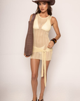 yellow Knitted sheer mini dress
Strapless
Wrap waist tie
Unlined
resort wear
resort cover up
beach vacation outfit