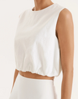 white Linen sleeveless crop top
Round neckline
Bubble hem
bridal top and skirt set
summer skirt set