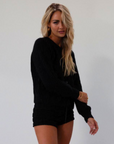 Fuzzy black crochet knit cardigan. Front button down closure. black sweater cardigan. fall outfit. fall transition