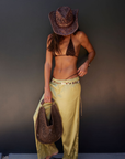 green Satin pant with Lace trim
Elastic waistband
Unlined
cover up
resort outfit