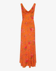orange Floral printed maxi dress
Cowl neck
Open back with cowl
Adjustable ties at lower back for waist snatching
Mermaid hem
wedding guest dress