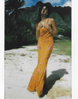 orange Floral printed maxi dress
Cowl neck
Open back with cowl
Adjustable ties at lower back for waist snatching
Mermaid hem
wedding guest dress