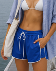 blue Track shorts
Elastic adjustable drawstring
Contrast trim
Unlined
4th of july outfit
4th of july cover up
