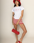 white Bikini graphic baby short sleeve tee
Crew neckline
Unlined