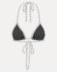 Polka dot triangle bikini top
Adjustable neck and back string ties
Halter bikini top with skimpy coverage
Special striped ruffle trim details
ruffle polka dot frankies bikini