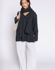 Marled crochet knit oversized sweater
V-neckline
Long sleeves with cuffed hems
Detachable matching scarf
grey oversized knit sweater with scarf