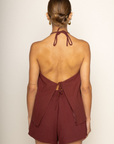 brown Relaxed style halter top
Adjustable halter neck tie
Front and back tie closures
Fully lined