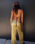 green Satin pant with Lace trim
Elastic waistband
Unlined
cover up
resort outfit
