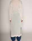 white Thin knit longline cardigan
Long sleeves
Front button down closure
Front pockets
Side slits
Unlined
pool cover up
beach cover up