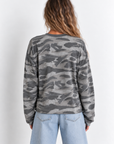 grey Camo long sleeve top
Contrast crew neckline
Long sleeve
Unlined