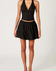 black Poplin halter corset top
Deep V neckline
Scallop edge trim
Hook & eye detail at front
Side zipper closure
Lined