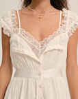 Cotton midi dress
Includes a romper liner
Center-front button closure
Lace trims
Satin ribbon details
white ivory summer mini dress
countryside midi dress
bridal midi dress