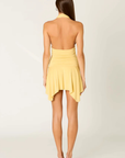 yellow Halter mini dress
Deep plunge halter neckline
Soft gathered bust with allover side ruching
Fitted ruched bodice
Asymmetric draped skirt
Fixed neck strap
Fully lined
summer dress