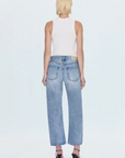 Faded straight leg jeans
Mid rise bowed straight leg jeans
No stretch
Button and zipper fly
Five pocket construction
Rise: 10" / Inseam: 29" / Leg Opening: 17.5"
Cotton
mid to light wash denim jeans