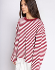 Striped oversized long sleeve top
Contrast neck
Unlined
red and white stripe long sleeve top
valentines day top
valentines day lounge wear