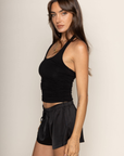 black Jersey knit halter top
Ruched bodice
Lined
basic black halter top