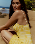 yellow Striped mini dress cover up
Adjustable spaghetti straps
Crafted from a custom Spandex blend hand knit
Acrylic/Spandex
Soft & delicate fabric, wear with care
Care: Hand wash inside out, hang or lay flat to dry