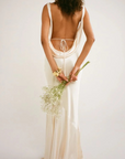 ivory Satin maxi dress
Cowl neck neckline
Open back
Adjustable back tie for waist snatching
Mermaid hem
bridal maxi dress
bridal shower maxi dress
rehearsal maxi dress
bride dress
wedding dress