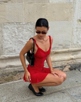 red Polka dot mini dress
Ruffle trim
Semi-sheer coverage
Double lining in the bust
Made from Italian mesh soul eco