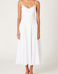 White Bustier style midi dress
Ruched detailing
Adjustable spaghetti straps
Open back with clasp closure
Flowing A-line skirt
Lined
Bridal outfit
bachelorette dress
bridal shower dress
