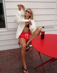 red Track shorts
Elastic adjustable drawstring
Contrast trim
Unlined
4th of july outfit