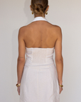 tan cream oatmeal Linen woven halter mini dress
Contrast halter collar
Button down closure
Smocked back
Lined
spring mini dress
summer mini dress