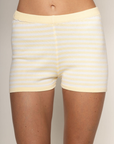 Striped knit mini shorts
Elastic waistband
yellow and white striped micro shorts
summer shorts