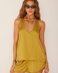 Satin chartreuse green tank top
Piping trim detail
Raceback
U neckline
Unlined