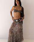 Leopard printed boho maxi skirt
Semi-sheer
Crinkle chiffon
Unlined/Sheer