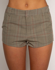 Plaid micro short. 2 pocket construction. Belt loop .Front zipper closure. Summer micro shorts. Spring micro shorts. Unlined