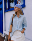 blue Linen button down shirt
Long sleeve
Collared
Unlined
4th of july top
4th of july outfit