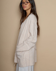 Fuzzy marled knit cardigan. Open front. Long sleeves. Front pockets. tan robe cardigan. cream robe cardigan. cute comfy outfit. cream cardigan. winter cardigan. fall cardigan