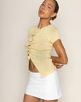 Micro mini skort
Inner shorts lining
Elastic waistband
white micro mini skirt
white mini skort